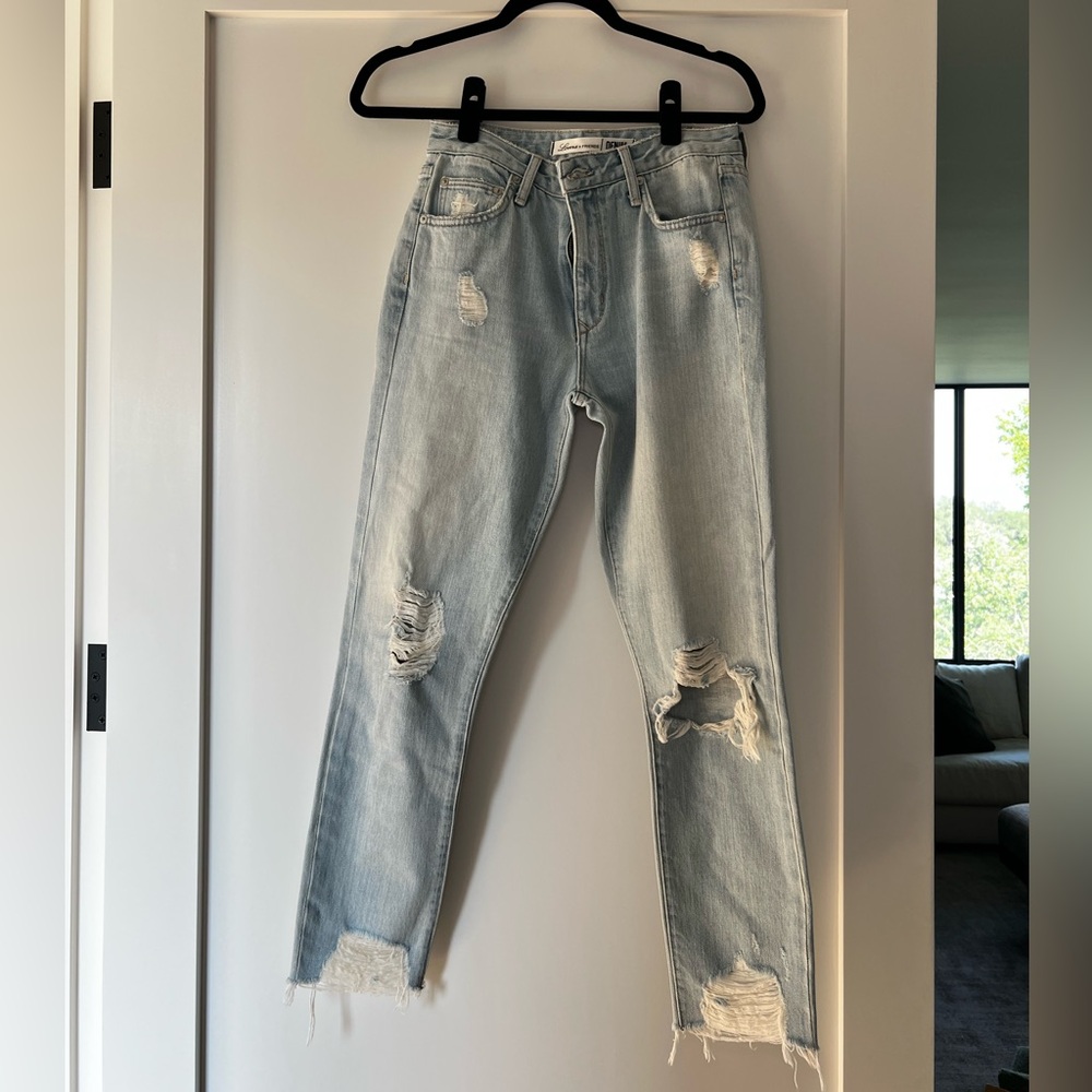 Lovers + Friends Blue Straight Leg Jeans Distressed